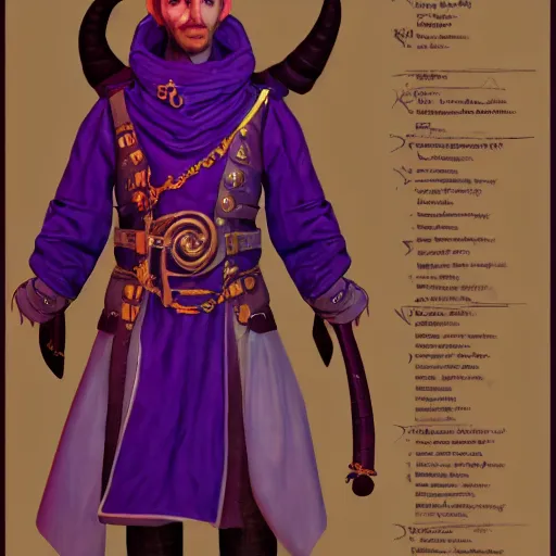 Image similar to a oil art portrait of tiefling mage with purple magic in style of disco elysium character, bard jester character sheet from critical role, 4 k, ultra detail, volumetric lighting, unreal engine, octane render, grimdark