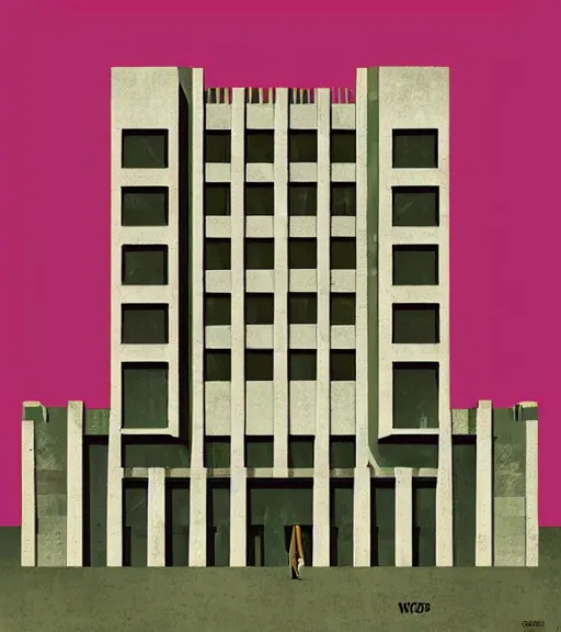 Prompt: occult brutalist building by wes anderson, digital art