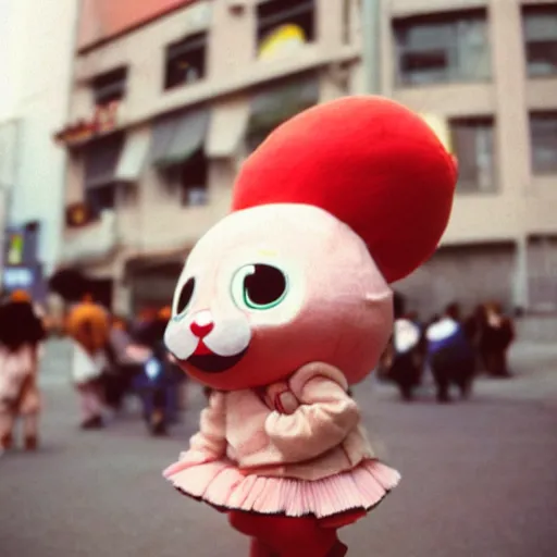 Image similar to 35mm photo of a very cute adorable and creative Japanese mascot of a momonga