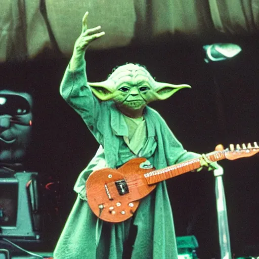 Image similar to yoda performing at woodstock