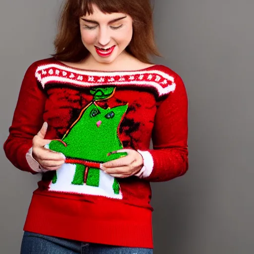 Image similar to cat wearing a christmas jumper cartoon highly detailed, smooth, sharp focus