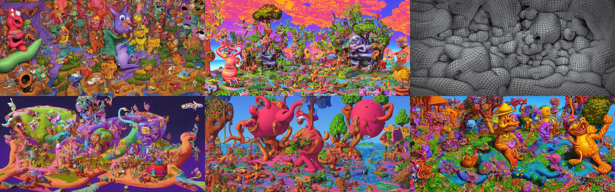 Prompt: a great artwork by Jim Woodring, 3d render