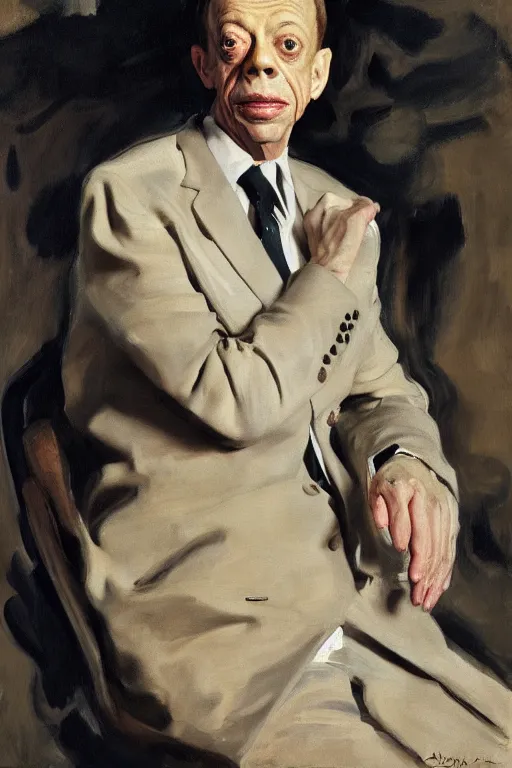 Prompt: portrait of don knotts sitting with full face full figure, in the style of expressionism, soft light, volumetric light, subsurface scattering, translucent skin, john singer sargent