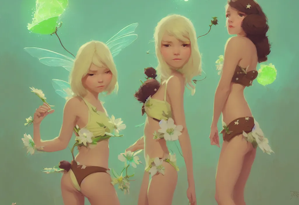 Prompt: portrait of two cute fairies in flower bikinis with joe biden, fantasy, by atey ghailan, by greg rutkowski, by greg tocchini, by james gilleard, by joe gb fenton, dynamic lighting, gradient light green, brown, blonde cream, salad and white color in scheme, grunge aesthetic