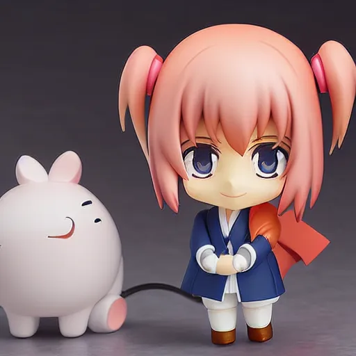 Image similar to character portrait of a singular kawaii chibi in the sytle of kyoto animation, in simple background, nendoroid eyes, cel, flat painting