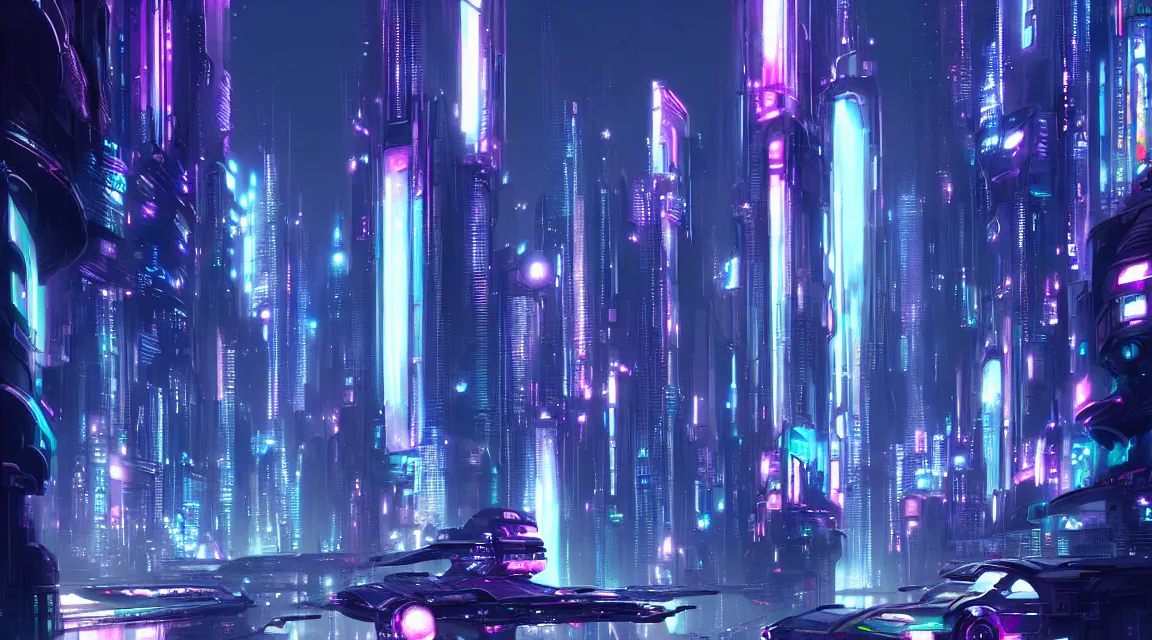 Prompt: a futuristic city at night with neon lights, cyberpunk art by stephan martiniere, cgsociety, retrofuturism, retrowave, cityscape, futuristic
