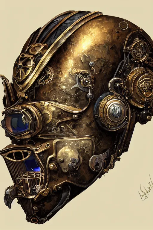 Image similar to steampunk helmet fantasy art mask robot ninja stylized digital illustration sharp focus, elegant intricate digital painting artstation concept art global illumination ray tracing advanced technology chaykin howard and campionpascale and cooke darwyn and davis jack