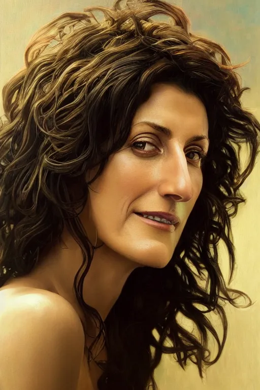 Prompt: painting of lisa edelstein,, ultra realistic, sharp details, subsurface scattering, intricate details, warm lighting, beautiful features, highly detailed, photorealistic, octane render, 8 k, unreal engine, art by artgerm and greg rutkowski and alphonse mucha