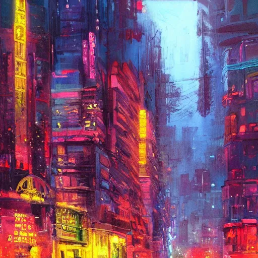 Prompt: Neon city, Sergey Zabelin, high detail