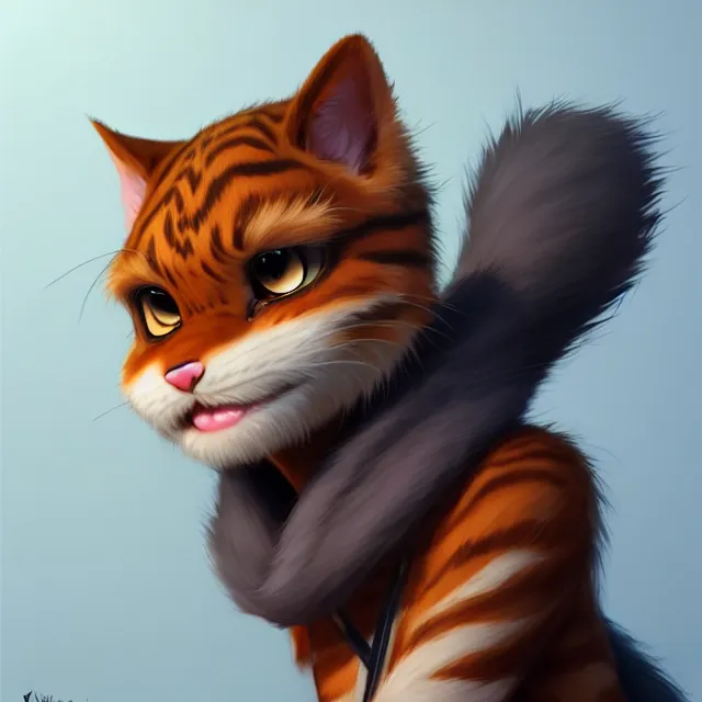 Image similar to character concept art of a young male anthropomorphic furry cat | | cute - fine - face, pretty face, key visual, realistic shaded perfect face, fine details by stanley artgerm lau, wlop, rossdraws, james jean, andrei riabovitchev, marc simonetti, and sakimichan, trending on artstation