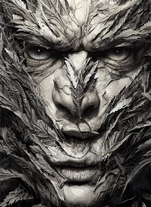Image similar to portrait, a monster made out of pot leaves, watercolor, dramatic lighting, cinematic, establishing shot, extremely high detail, foto realistic, cinematic lighting, pen and ink, intricate line drawings, by Yoshitaka Amano, Ruan Jia, Kentaro Miura, Artgerm, post processed, concept art, artstation, matte painting, style by eddie mendoza, raphael lacoste, alex ross
