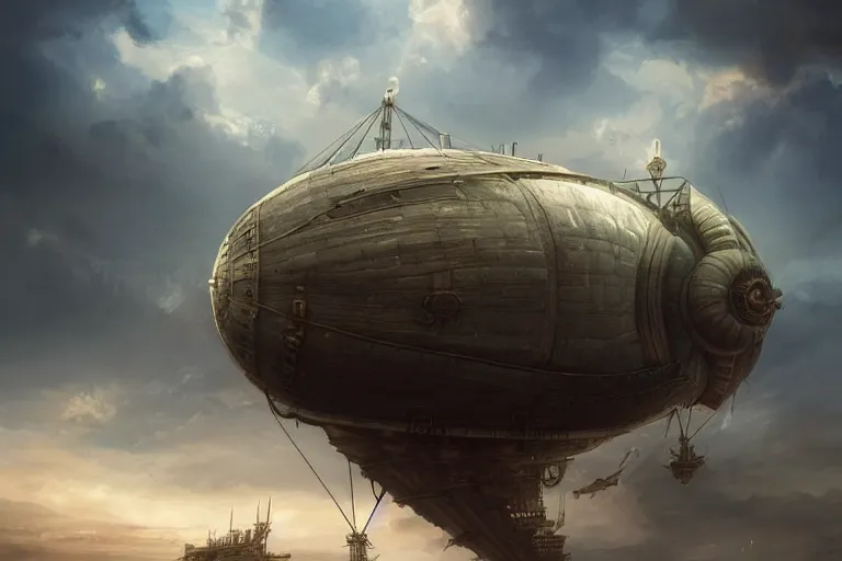 Image similar to An airship flying through the clouds towards a steampunk city, epic fantasy style, highly detailed, photorealistic, reflections, smooth, sharp focus, concept art, illustration, beautiful, geometric, trending on artstation, cinematic, featured on behance , artwork by WLOP and Tran, Ross