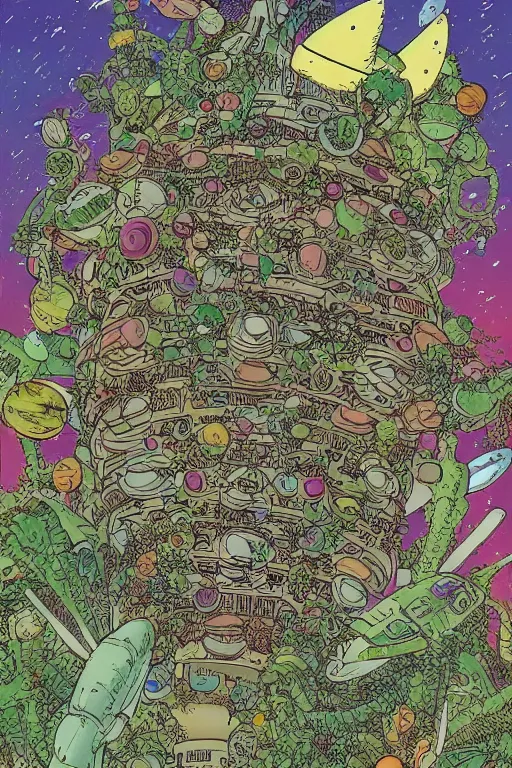 Prompt: exotic garden spaceship in space in the style of geof darrow, geof darrow art,