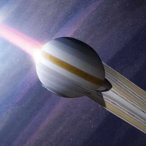 Image similar to spacex starship in orbit around jupiter, io is in the background, computer render, 3 d render, animation, concept, high quality
