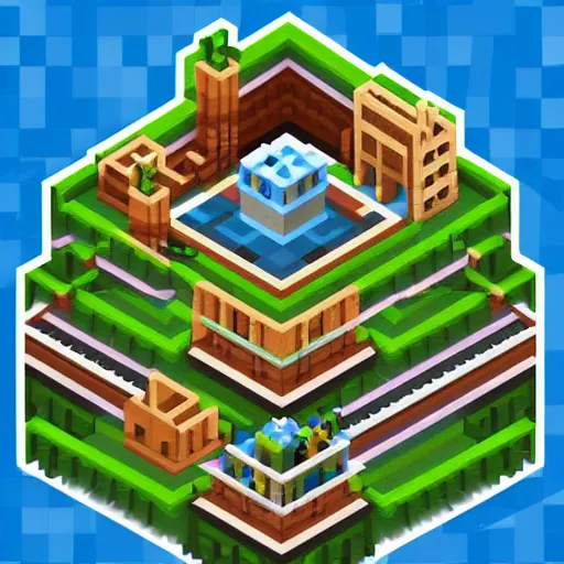 Image similar to isometric pixel art, soft lighting, pixel town, Habbo hotel style, Minecraft-like, blocks, pixels, videogame, building blocks, ultra detailed