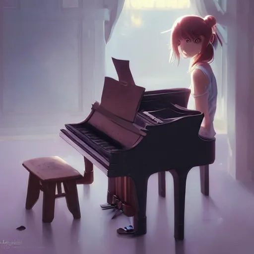 Image similar to anime girl Playing the Piano instrument , digital Art, Greg rutkowski, Trending cinematographic artstation