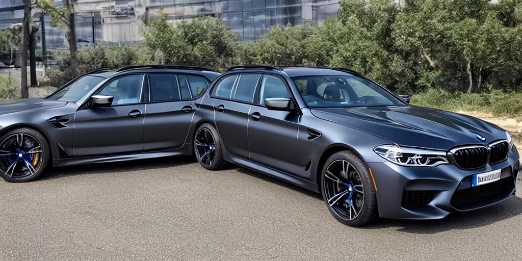 Image similar to “2019 BMW M5 Wagon, very dark metallic grey, ultra realistic, 8k, high detail”