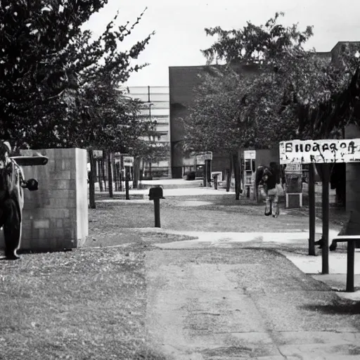 Prompt: university campus during zombie invasion, circa 1 9 4 5, hd, award - winning