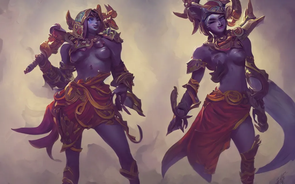 Image similar to league of legends character with burmese aesthetic, league of legends concept art featured on artstation, illustration by alex flores