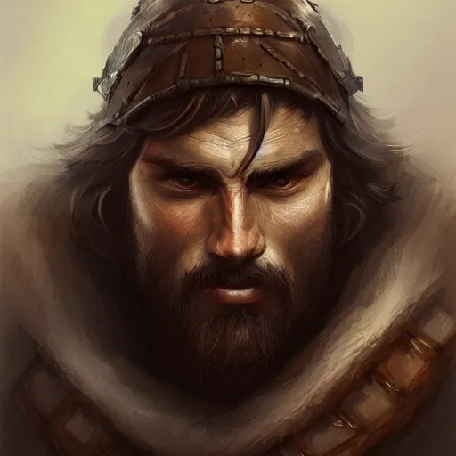 Prompt: portrait of a rugged warrior, muscular, upper body, hairy torso, D&D, fantasy, intricate, elegant, highly detailed, digital painting, artstation, concept art, matte, sharp focus, illustration