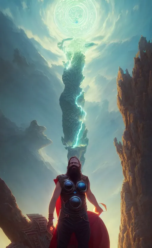 Image similar to highly detailed surreal vfx portrait of ragnarok and asgard destruction, stephen bliss, unreal engine, greg rutkowski, loish, rhads, beeple, makoto shinkai and lois van baarle, ilya kuvshinov, rossdraws, tom bagshaw, global illumination, detailed and intricate environment