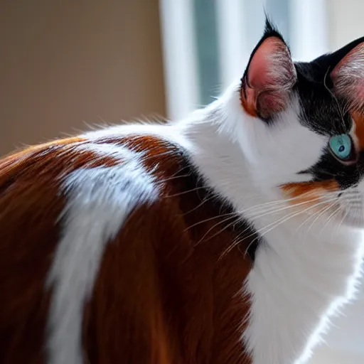 Prompt: a calico kitty side view