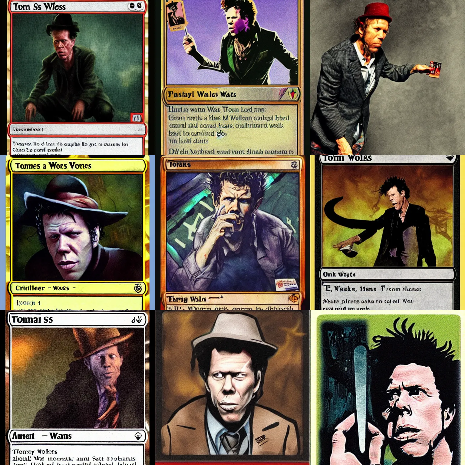 Prompt: Tom Waits as a magic the gathering card