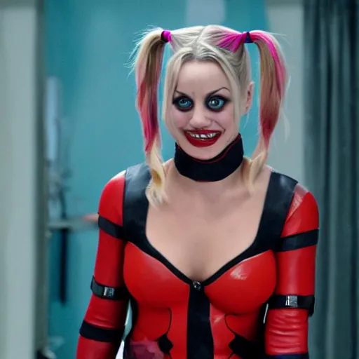 Image similar to A still of Kaley Cuoco as Harley Quinn