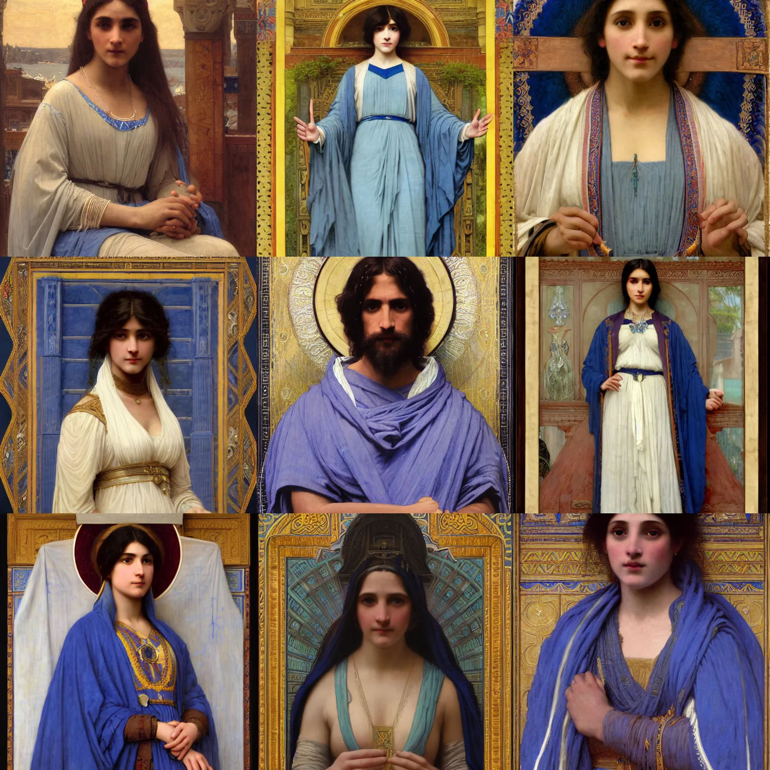 Prompt: a blue-skinned sage wearing heavy ornate robes intricate portrait by john william waterhouse and Edwin Longsden Long and Theodore Ralli and William-Adolphe Bouguereau, very coherent symmetrical artwork. Cinematic, hyper realism, high detail 8k