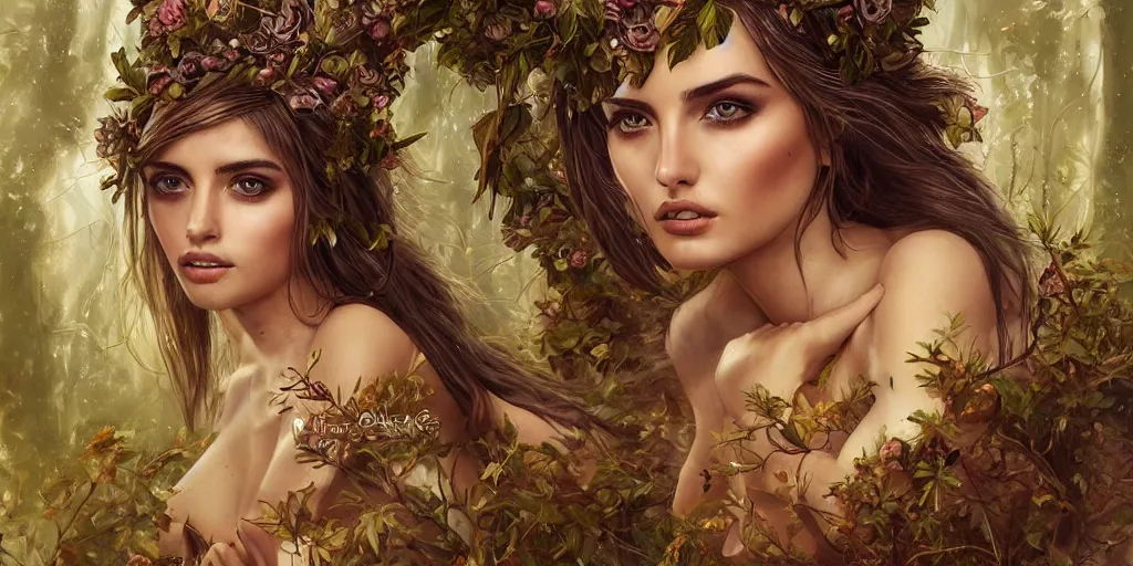 Image similar to ana de armas as a wood fairy, fantasy, intricate, elegant, highly detailed, digital painting, trending on artstation, digital illustration, in the style of Stanley Artgerm