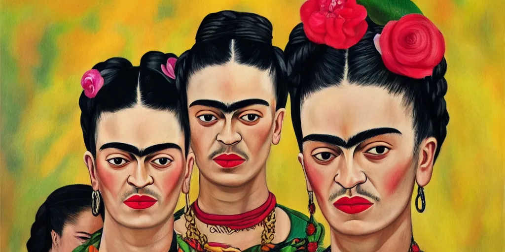 Prompt: frida kahlo rapper art painting, hd, canvas, art, clear, sharp focus, smooth