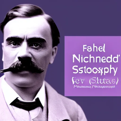 Image similar to friedrich nietzsche studio photography, purple background, smiling