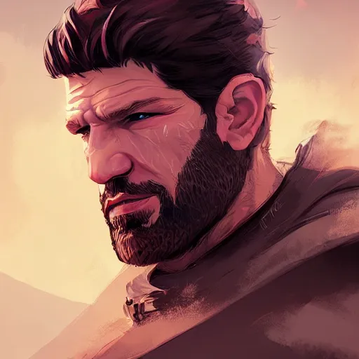 Image similar to Portrait of Jon Bernthal as a wild warrior, lord of the rings, mattepainting concept Blizzard pixar maya engine on stylized background splash comics global illumination lighting artstation lois van baarle, ilya kuvshinov, rossdraws