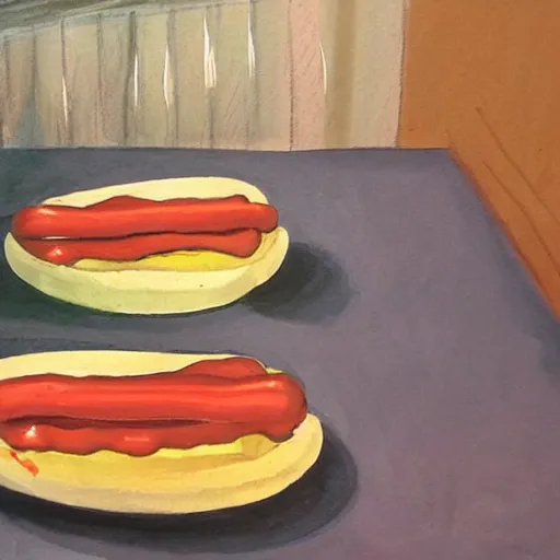 Prompt: hotdog gaining sentience on the kitchen table, realistic, high detail