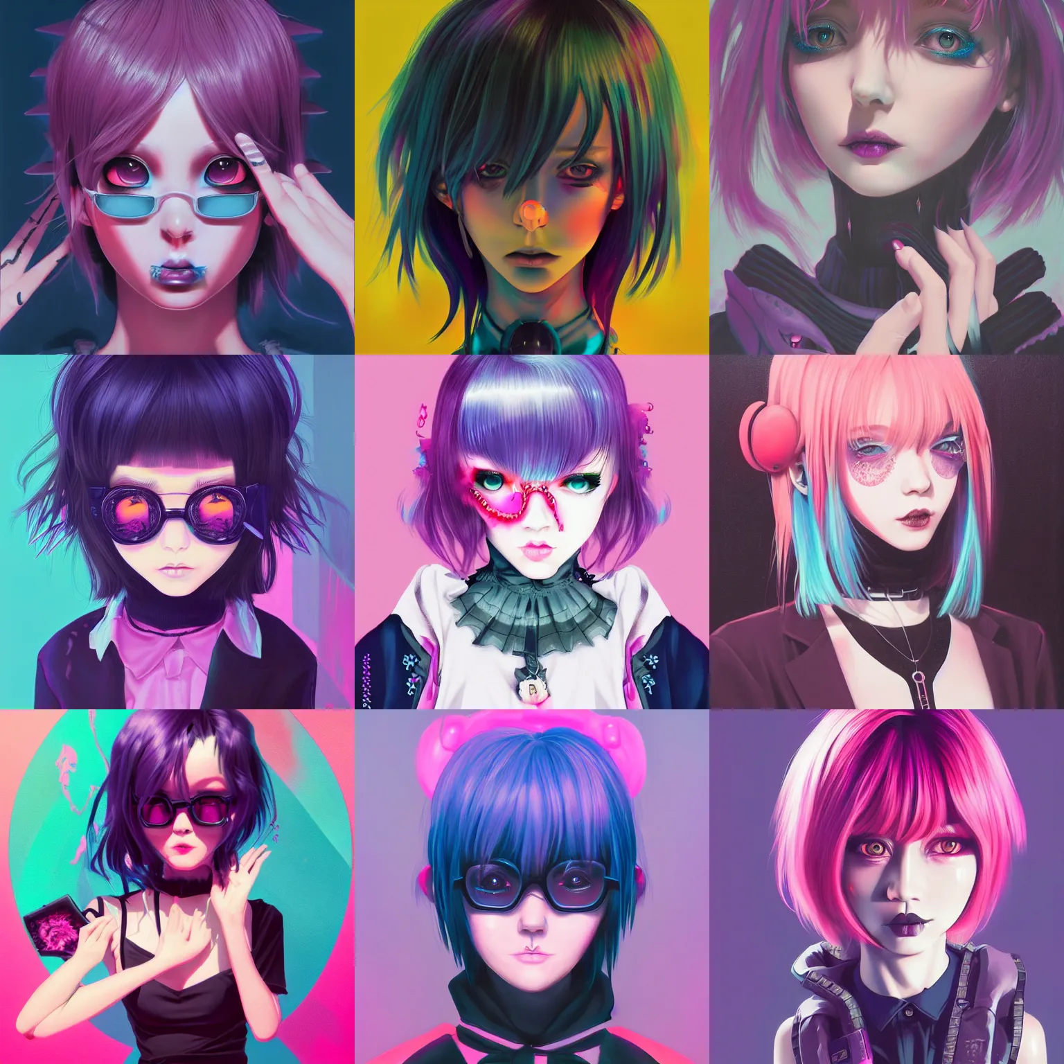 Image similar to 9 0 s, yami kawaii pastel goth aesthetic, creepy gothic 3 / 4 portrait, vaporwave colors, anime, futuristic, hyperrealistic painting, by stanley twardowicz, ilya kuvshinov, rossdraws, trending on artstation