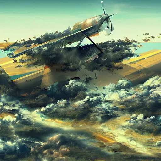 Image similar to plane crashing landscape, in hell, digital art, trending on artstation