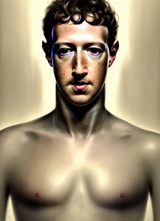 Image similar to mark zuckerberg as male android!, white plastc, wires, lifeless, dead eyes, portrait, intricate, elegant, highly detailed, digital painting, artstation, concept art, wallpaper, smooth, sharp focus, illustration, art by h. r. giger and artgerm and greg rutkowski and alphonse mucha