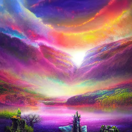 Prompt: fantasy art, abstract, psychedelic landscape, high resolution, peaceful.