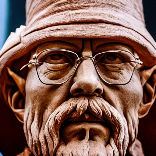 Prompt: a long - shot of a very detailed renaissance clay sculpture of walter white wearing a phrygian cap in times square, made by michelangelo, hyper detailed, sharp focus, 8 k resolution, ray tracing