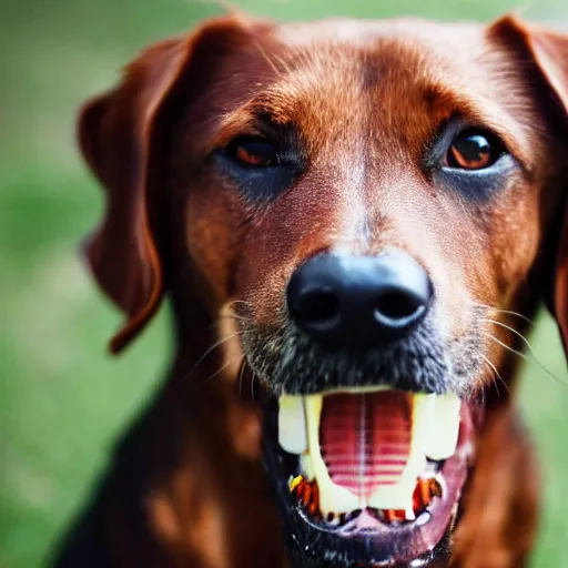 Image similar to dog with human teeth