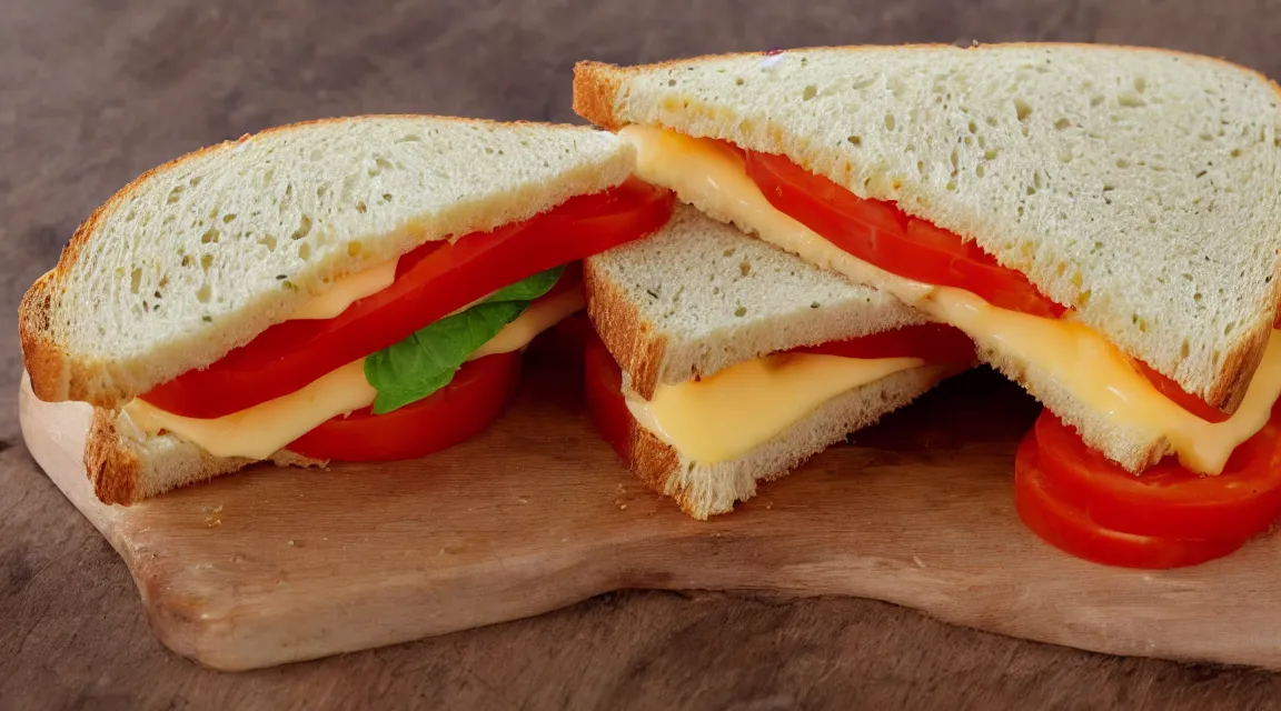 Image similar to a cheese and tomato sandwich.