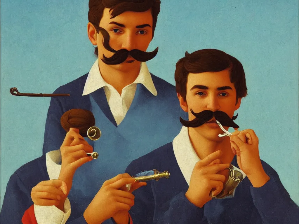 Image similar to young russian sailor with a mustache smoking a pipe, by andrey remnev