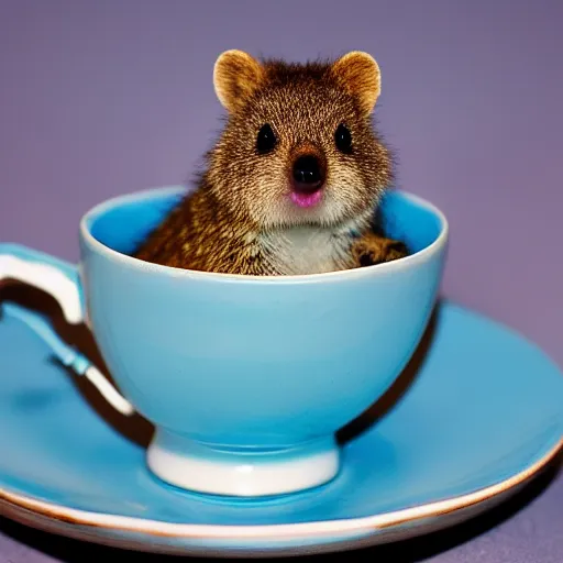 Image similar to baby quokka in a teacup, photography, minimalistic, 8 k