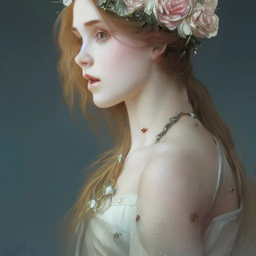 Prompt: portrait of very beautifull girl, thorn rose crown, thorn everywhere, headshot, pale skin, 4k, rule of thirds, extreme detail, detailed drawing, trending artstation, hd, fantasy, D&D, realistic lighting, by Alphonse Mucha, Greg Rutkowski, sharp focus, backlit, bright white hair, elegant