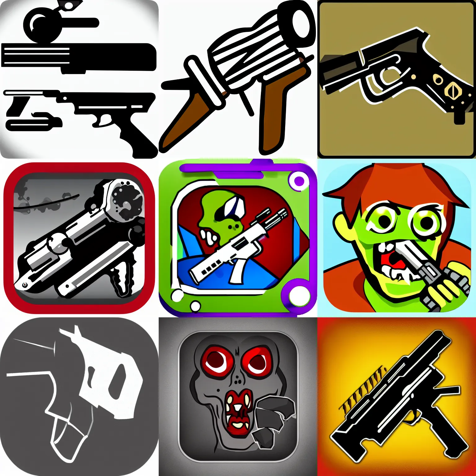 Prompt: 2D vector zombie gun mono icon