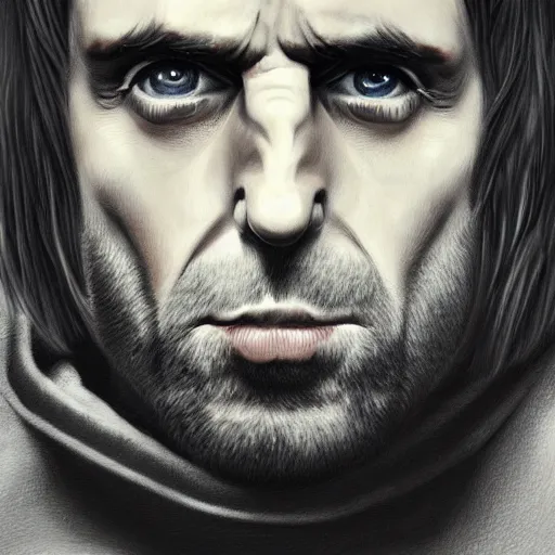 Image similar to Caricature portraits done of Liam Gallagher, realistic, hyperrealistic, very realistic, highly detailed, very detailed, extremely detailed, detailed, oil painting, digital art, trending on artstation