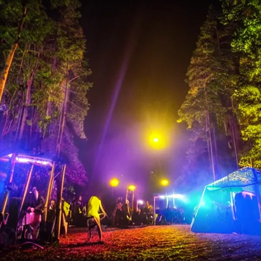 Image similar to Techno festival in forest at night