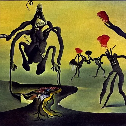 Prompt: Dalí painting illustrating metaphorically when you focus on you, you grow. Then you focus on shit, shit grows