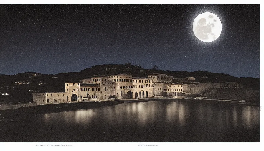 Image similar to italy historical sites at night with moon, by hasui kawase, silent, loneliness, cinematic composition