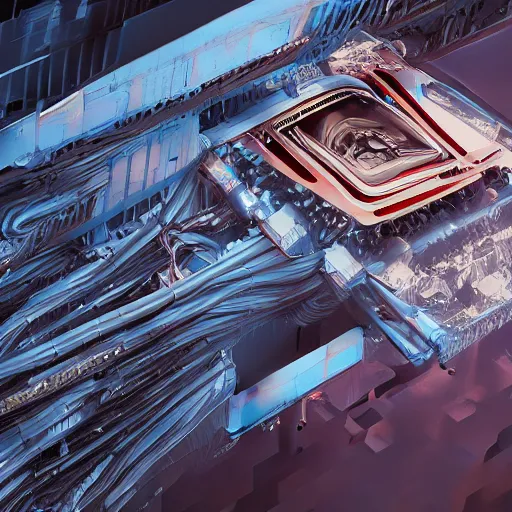 Image similar to sci-fi motherboard structure on the coronation of napoleon painting and digital billboard in the middle, unreal engine 5, keyshot, octane, artstation trending, ultra high detail, ultra realistic, cinematic, 8k, 16k, in style of zaha hadid, in style of nanospace Michael Menzelincev, in style of Lee SOUDER, colors in style of the Blade Runner 2049, in plastic, dark, tilt shift,